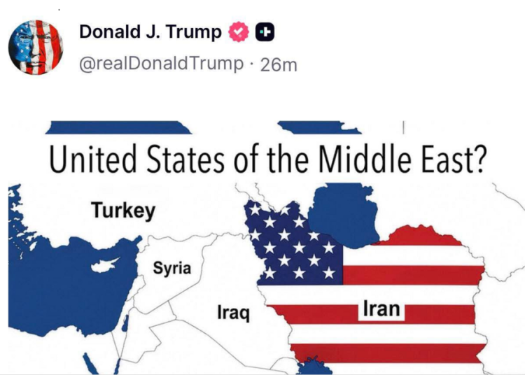 ترەمپ نەخشەیەکی نوێی ڕۆژهەڵاتی ناوەڕاست بڵاو دەکاتەوە